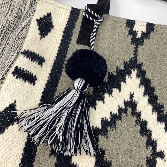 Panache Boho Aztec Woven Tote Bag With Pom Detail - Picture 6 of 10